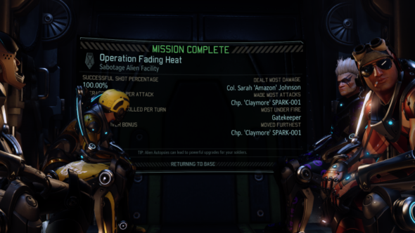 Post mission completion screen in XCOM 2