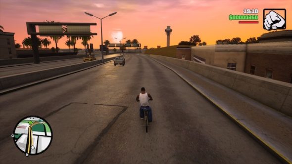 Screenshot of CJ cycling in GTA San Andreas
