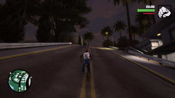 Screenshot of CJ cycling in GTA San Andreas